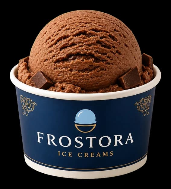 Frostora Belgian Chocolate ice cream in a branded cup